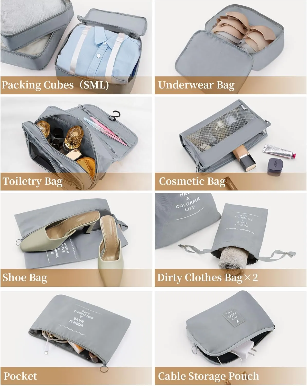 Anjing Packing Cubes 10/11 PCS Travel Luggage Organizers, Travel Essentials, Waterproof Packing Organisers, Luggage Organizer Bags
