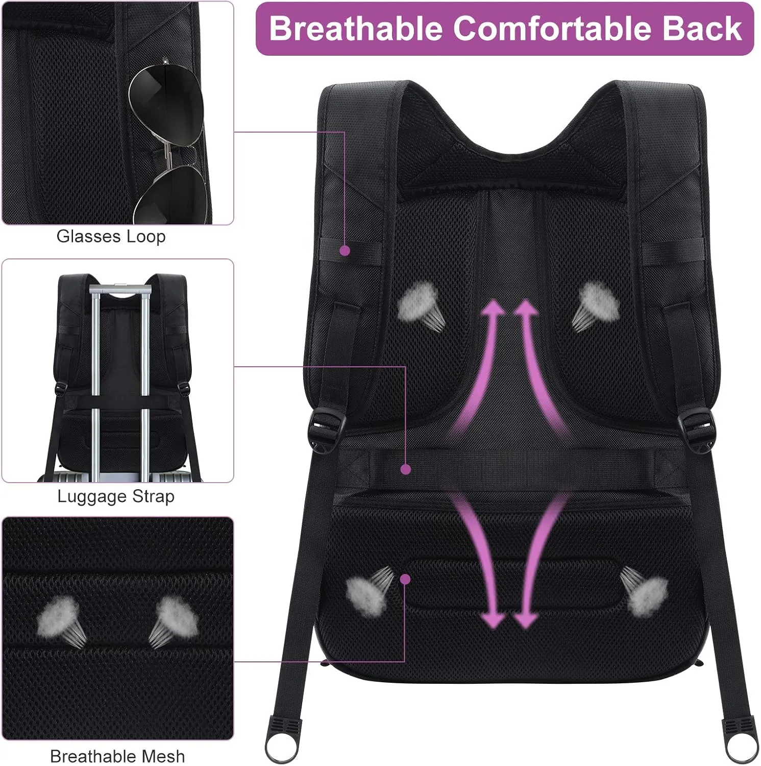 ANKUER Extra Large Travel Backpack for Men Women: 17 in Laptop Backpacks for School, Anti Theft TSA Travel Bag with USB Charging Port, Business Computer Bag (Purple)