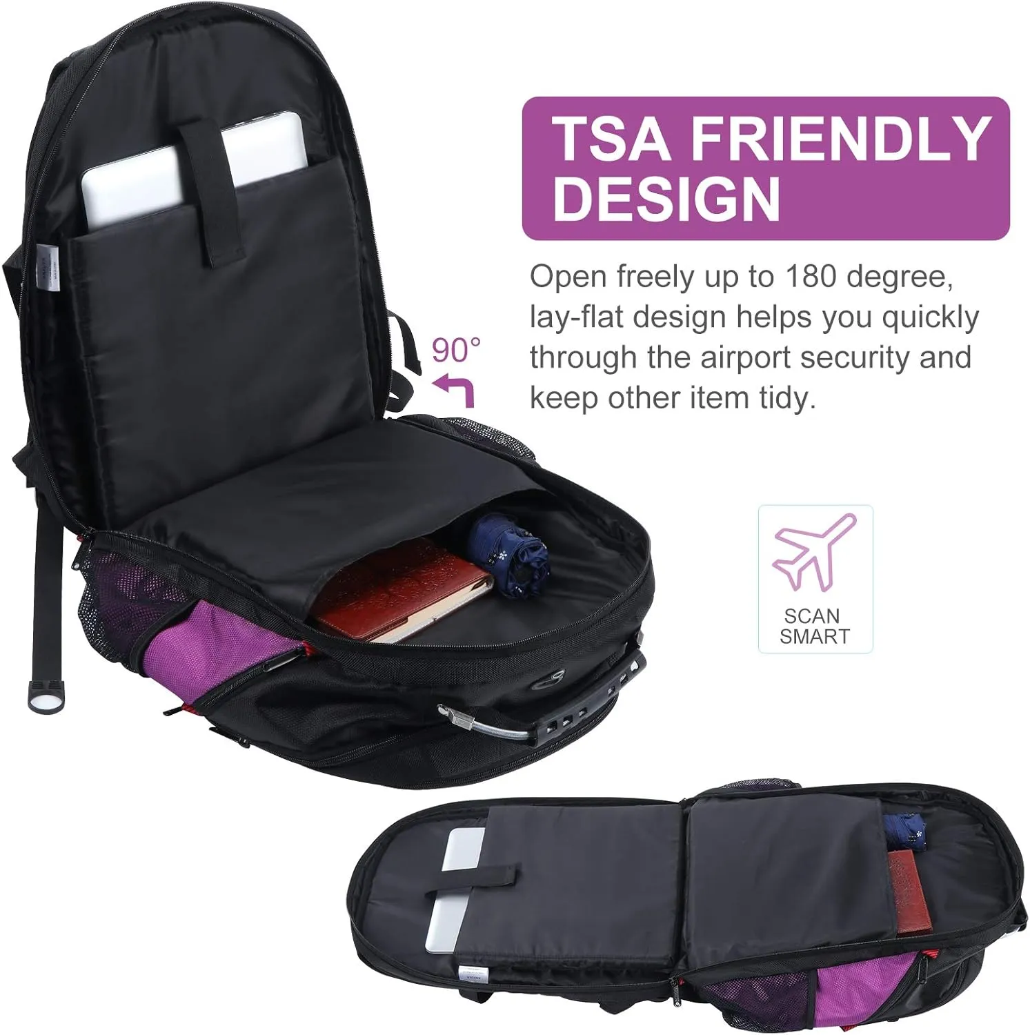 ANKUER Extra Large Travel Backpack for Men Women: 17 in Laptop Backpacks for School, Anti Theft TSA Travel Bag with USB Charging Port, Business Computer Bag (Purple)