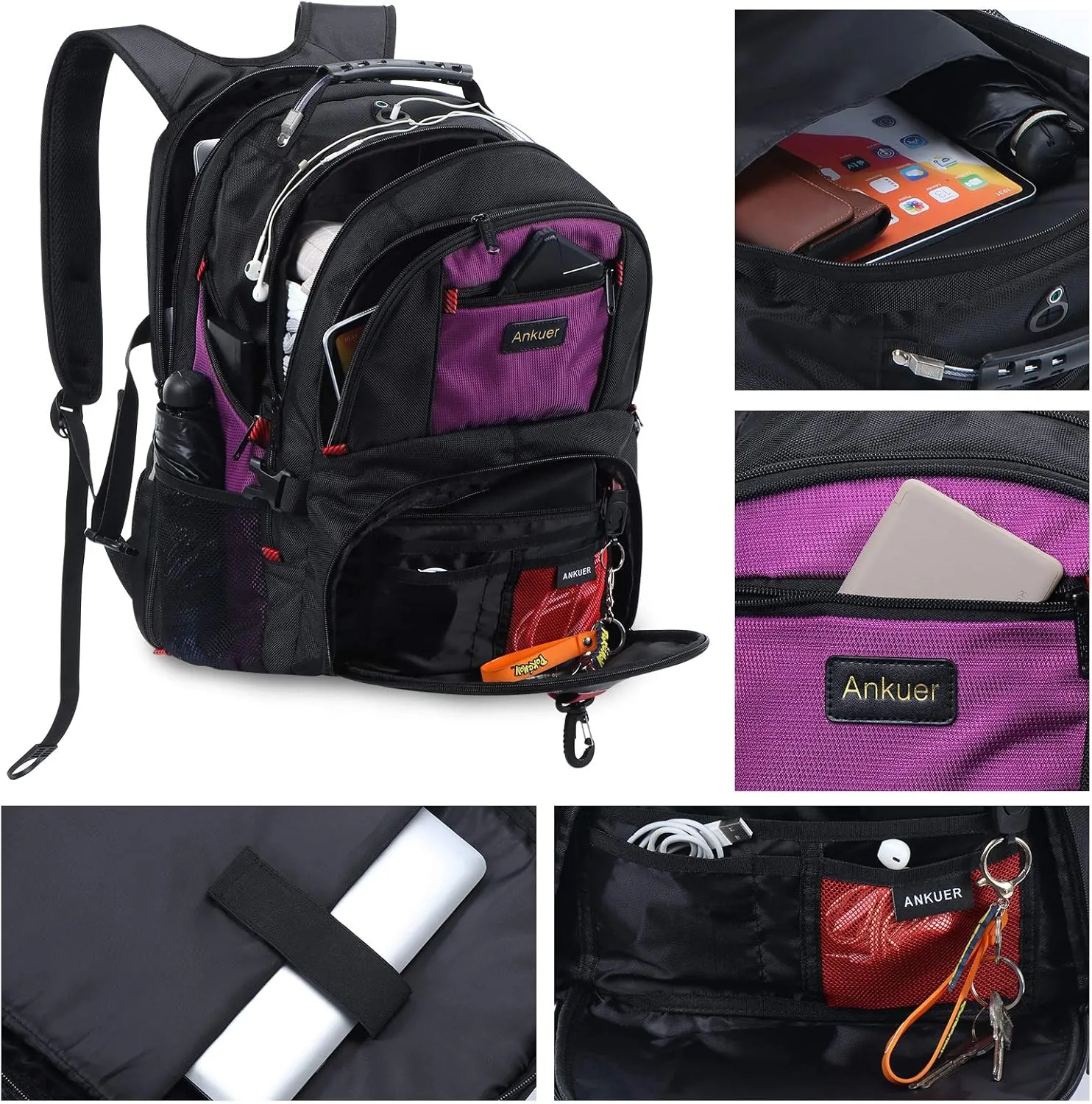 ANKUER Extra Large Travel Backpack for Men Women: 17 in Laptop Backpacks for School, Anti Theft TSA Travel Bag with USB Charging Port, Business Computer Bag (Purple)