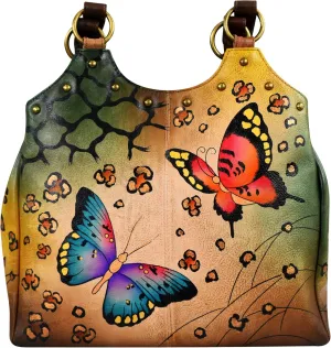 Anna by Anuschka Original Leather Hand-Painted Triple Compartment Medium Satchel