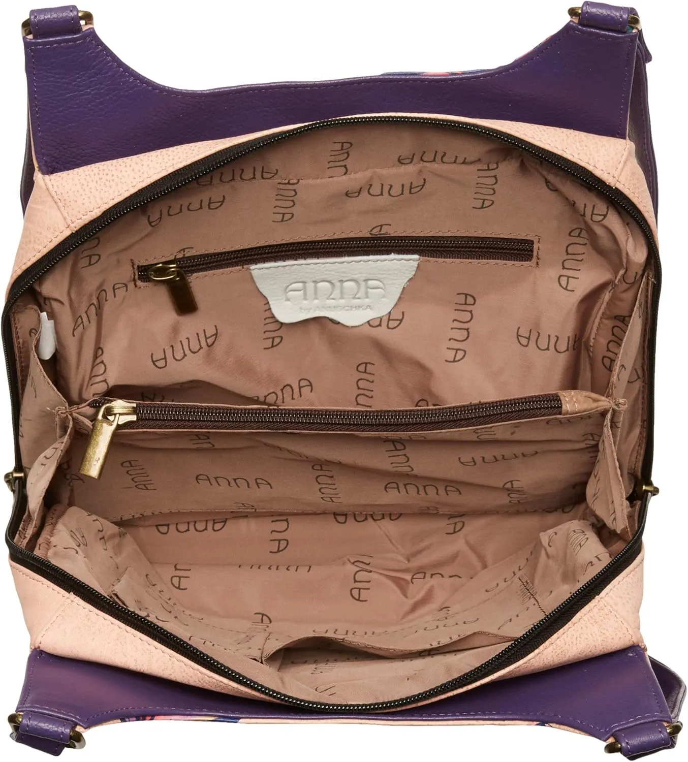 Anna by Anuschka Women Hand Painted Leather Triple Compartment Satchel