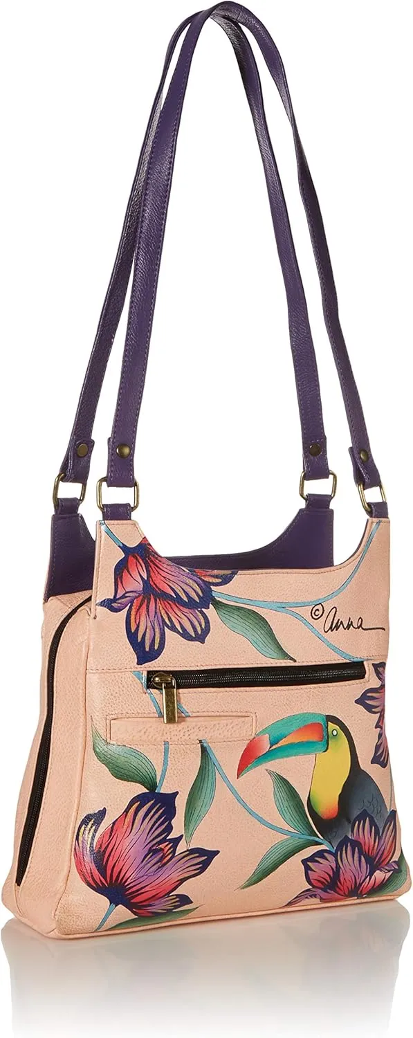 Anna by Anuschka Women Hand Painted Leather Triple Compartment Satchel