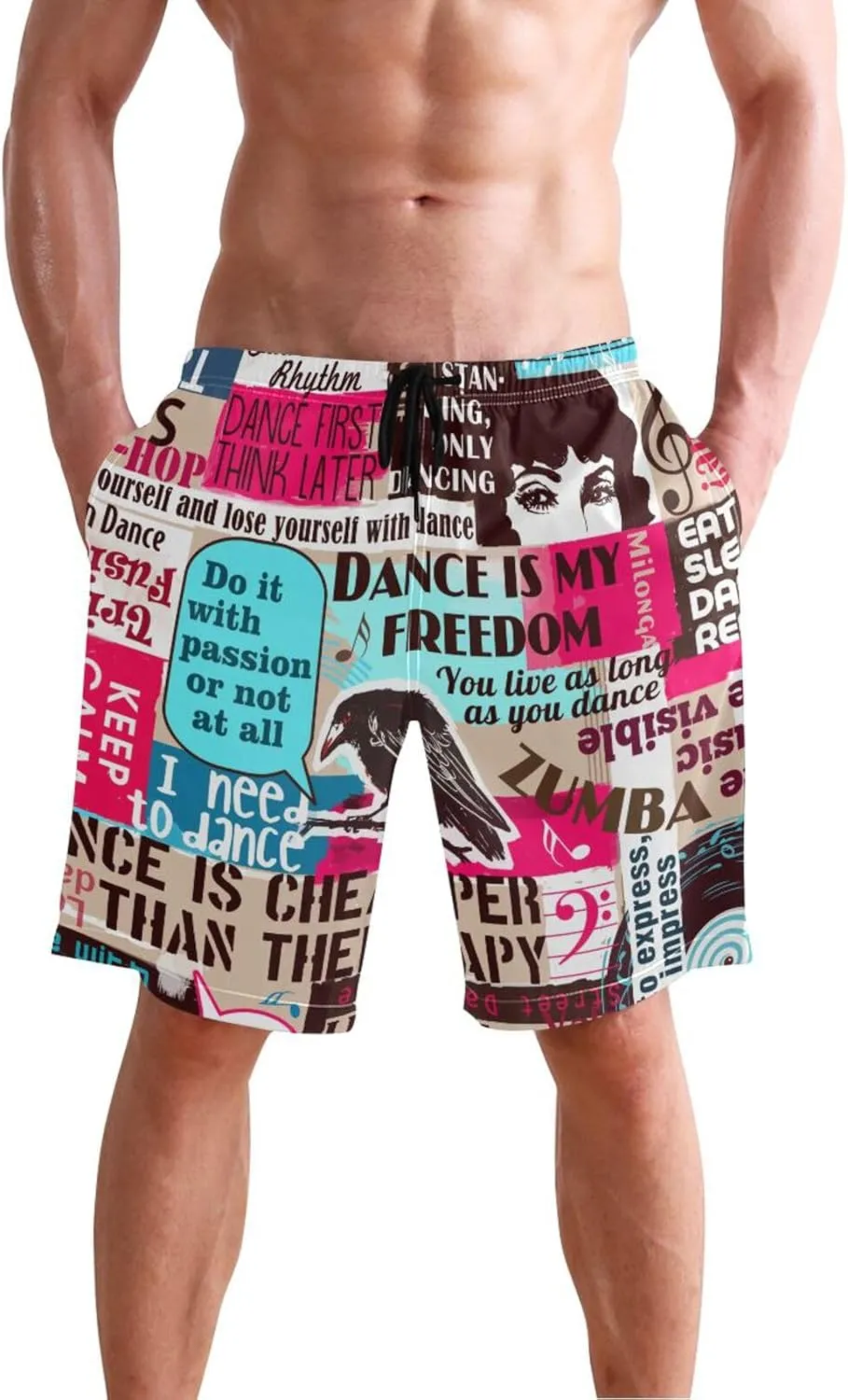 Ant with Leaf Men's Swim Trunks Quick Dry Beach Shorts with Pockets and Mesh Lining