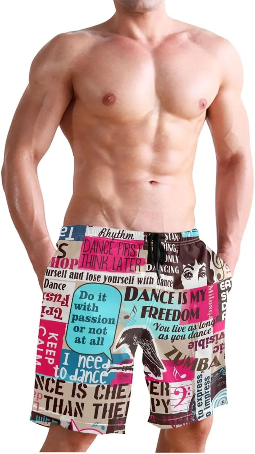 Ant with Leaf Men's Swim Trunks Quick Dry Beach Shorts with Pockets and Mesh Lining