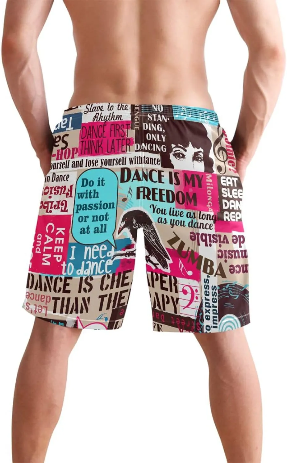 Ant with Leaf Men's Swim Trunks Quick Dry Beach Shorts with Pockets and Mesh Lining