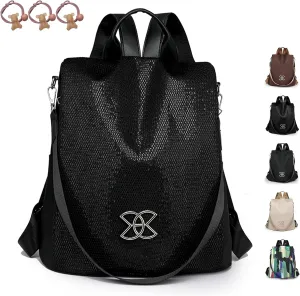 Anti-Theft Large Capacity Backpack, Shoulder Bag for Women, Crossbody Lightweight Lavazza Backpack Bishe Bag (Flash Black)