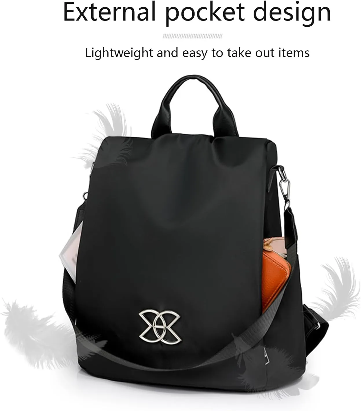 Anti-Theft Large Capacity Backpack, Shoulder Bag for Women, Crossbody Lightweight Lavazza Backpack Bishe Bag (Flash Black)