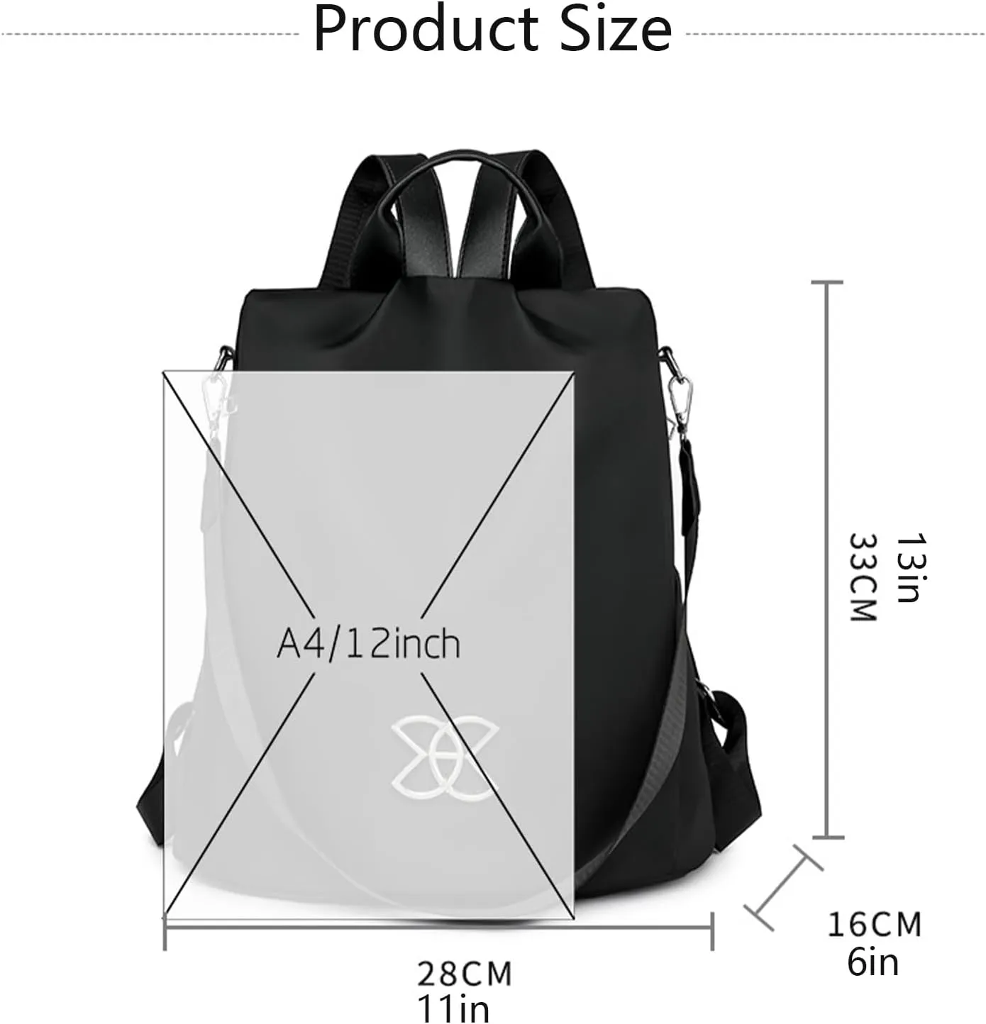 Anti-Theft Large Capacity Backpack, Shoulder Bag for Women, Crossbody Lightweight Lavazza Backpack Bishe Bag (Flash Black)