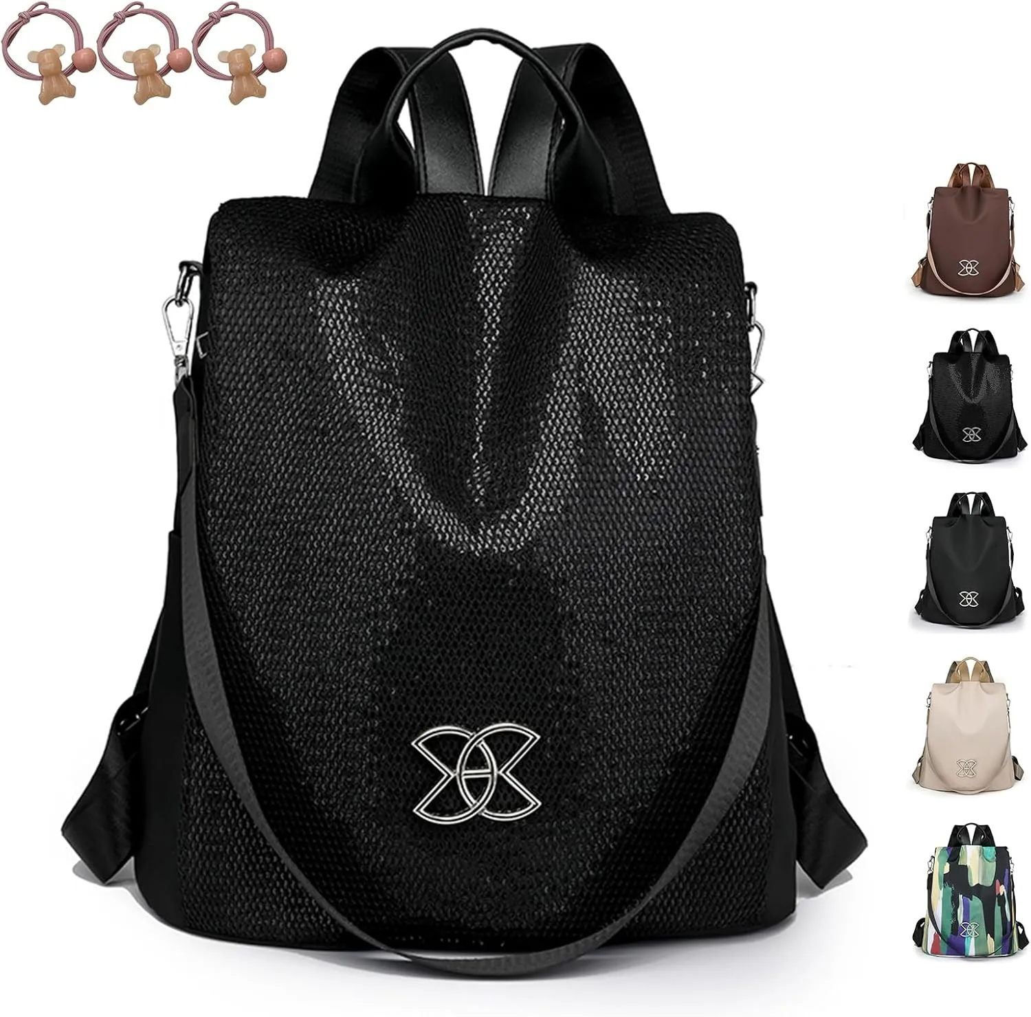 Anti-Theft Large Capacity Backpack, Shoulder Bag for Women, Crossbody Lightweight Lavazza Backpack Bishe Bag (Flash Black)