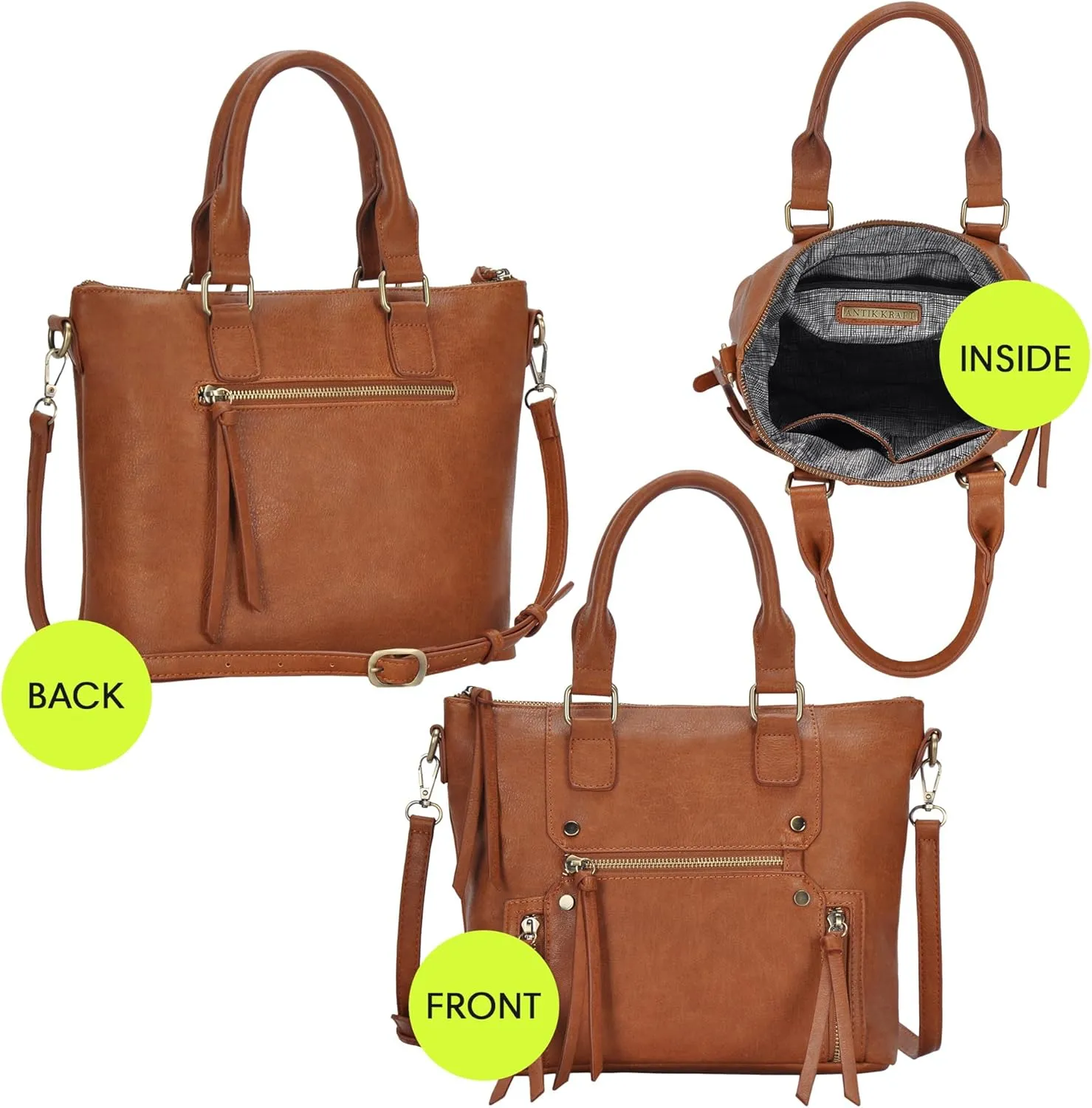 Antik Kraft Clover Satchel | Top Handle Satchel Purse for Women, Vegan Leather Purses and Handbags | 12.5L x 4.5W x 9.5H
