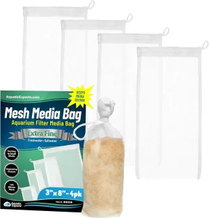 Aquatic Experts Extra Fine Aquarium Media Bag, Durable Drawstring Bags for Fish Tank Filters, 150 Micron Mesh (Extra Fine, 3"x 8" - 4 Pack)