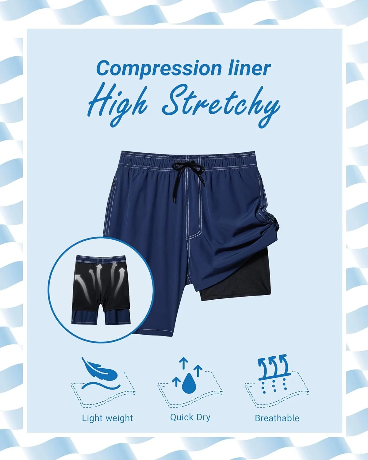 Arcweg Mens Swim Trunks with Compression Liner 9” Men Beach Board 2 in 1 Bathing Suit with Zipper Pockets, Quick Dry