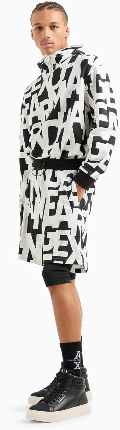 Armani Exchange Men's Cotton French Terry Sweatshort with All Over Block Letter Logo