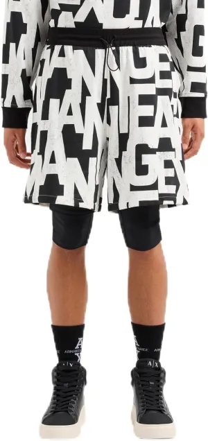 Armani Exchange Men's Cotton French Terry Sweatshort with All Over Block Letter Logo