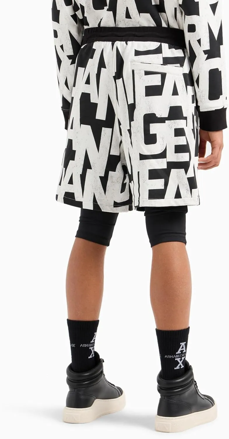 Armani Exchange Men's Cotton French Terry Sweatshort with All Over Block Letter Logo