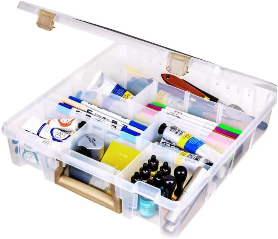 ArtBin 9007AB Super Satchel with Removable Dividers, Portable Art & Craft Organizer with Handle, [1] Plastic Storage Case, Clear