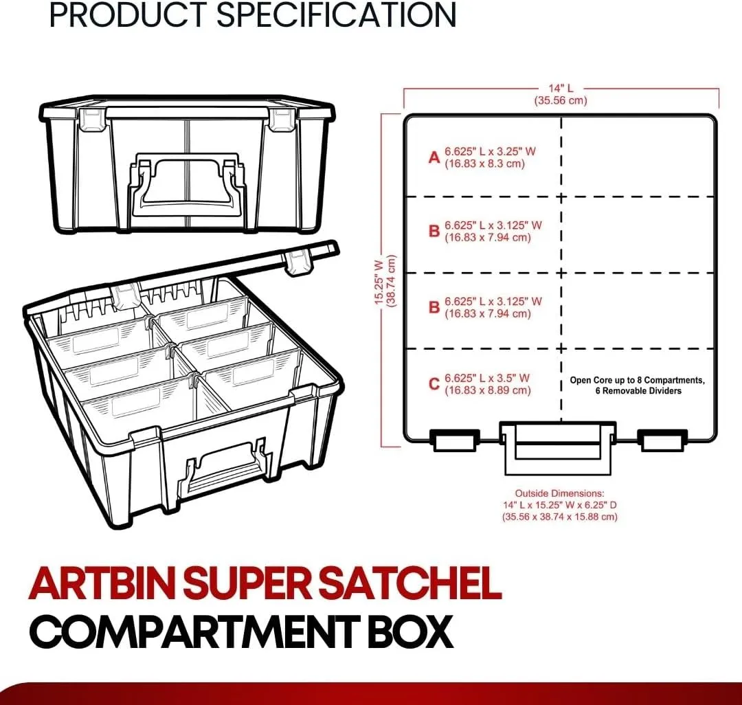ArtBin Super Satchel Compartment Box - Stackable Durable Art Storage with 8 Removable Compartments, Smart Closure, and Portable Design for Craft Supplies, Threads, Ribbons, Paint Tubes