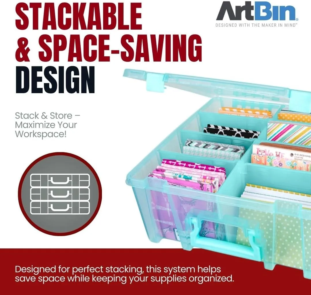 ArtBin Super Satchel Compartment Box - Stackable Durable Art Storage with 8 Removable Compartments, Smart Closure, and Portable Design for Craft Supplies, Threads, Ribbons, Paint Tubes