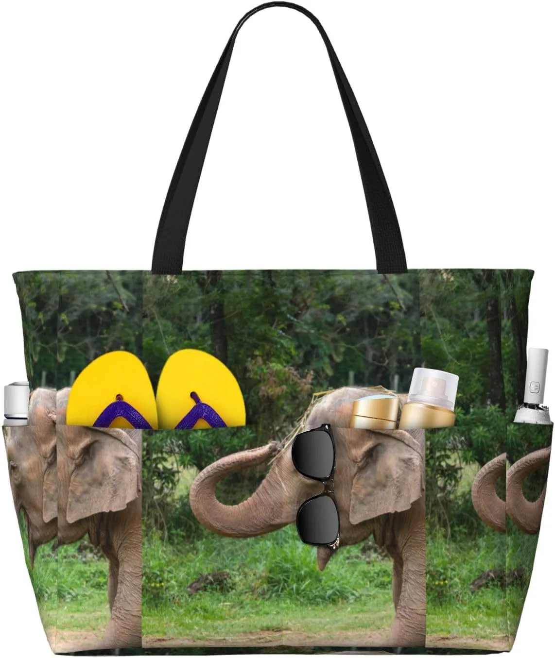 Asia Elephant Large Beach Tote Bag for Women Extra Large Capacity Waterproof Sandproof Pool Bag Suitable for Gym Swimming Pool Travel Groceries