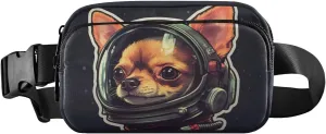 Astronaut Chihuahua Fanny Pack Water Resistant Adjustable Belt Waist Pack Travel Pouch for Running Hiking Training 8×5.3×1.6 inches