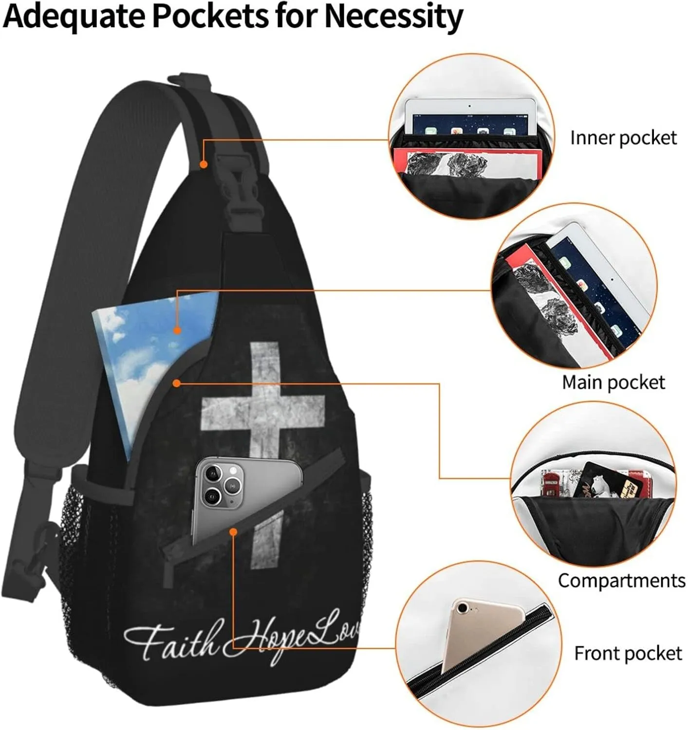 ASYG Christ Bible Sling Bag Crossbody Chest Daypack Casual Backpack Jesus Cross Shoulder Bag CasualDaypacks