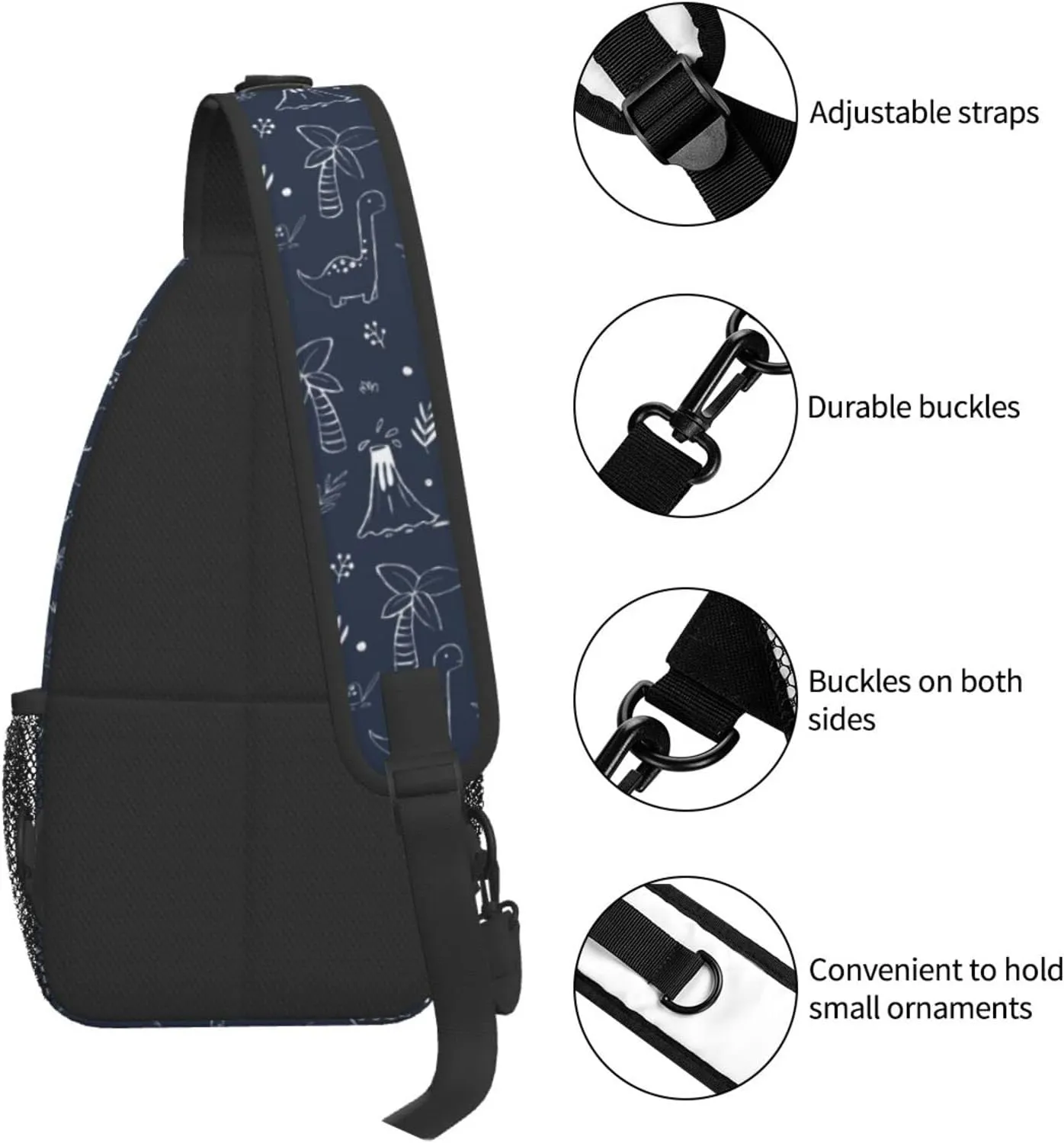 ASYG Cute Dinosaur Sling Bag Dino Crossbody Chest Daypack Casual Backpack Women Shoulder Bag For Travel Picnic