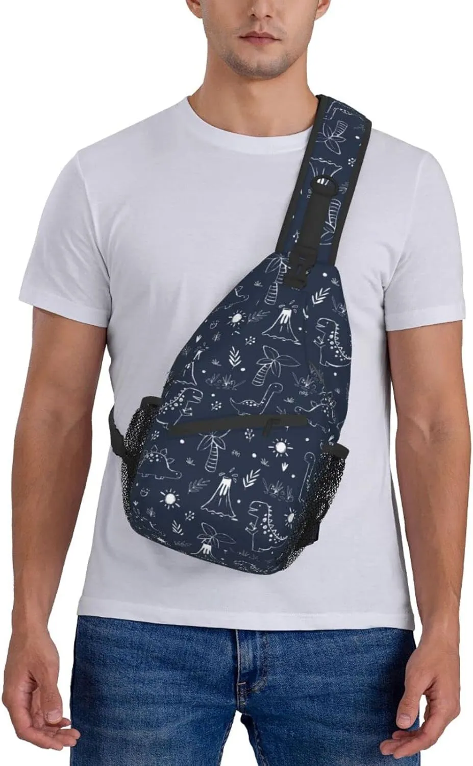 ASYG Cute Dinosaur Sling Bag Dino Crossbody Chest Daypack Casual Backpack Women Shoulder Bag For Travel Picnic