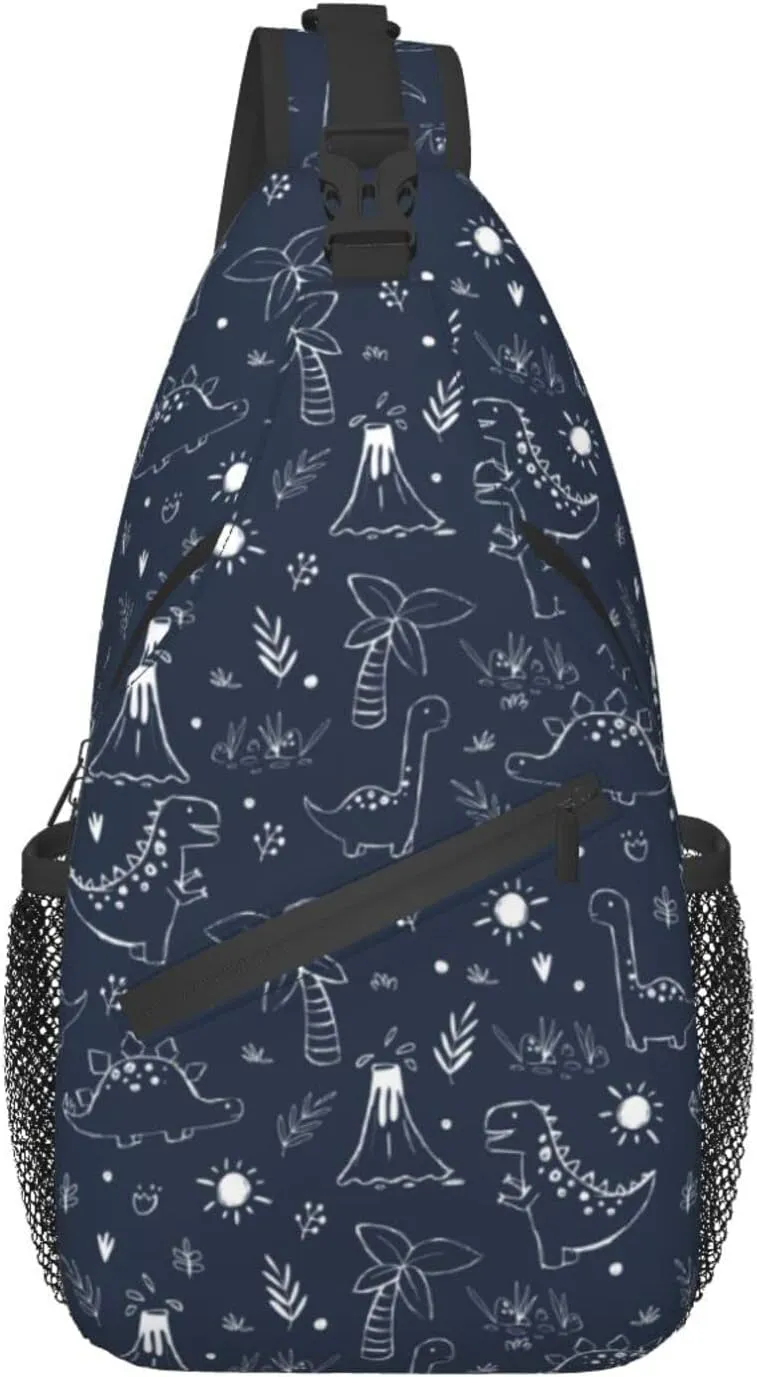 ASYG Cute Dinosaur Sling Bag Dino Crossbody Chest Daypack Casual Backpack Women Shoulder Bag For Travel Picnic