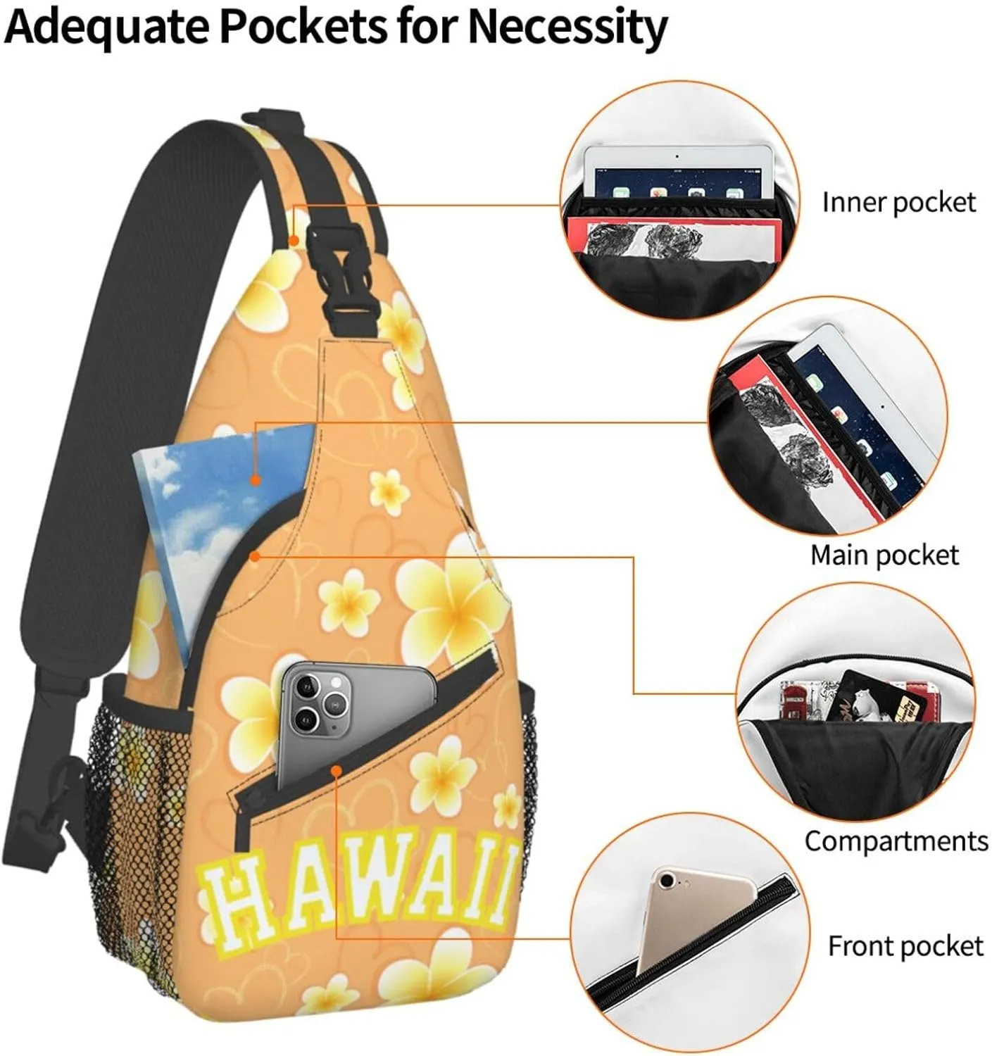 ASYG Hawaii Sling Bag Hawaii Flower Crossbody Chest Daypack Casual Backpack Hawaiian Shoulder Bag