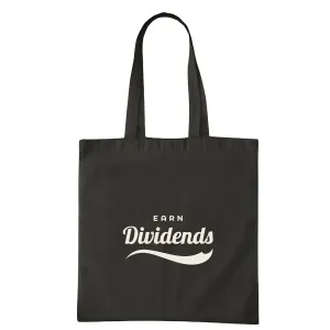 Attractive Cursive Design Earn Dividends Gift Idea for Investors and Financiers Navy Black Multicolor Canvas Tote Bag