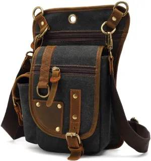 AUGU Canvas Drop Leg Bag Tactical Thigh Outdoor Waist Pack for Men Women Military Cycling Multi-Pocket Waist Fanny Pouch Daypack, Black, Medium