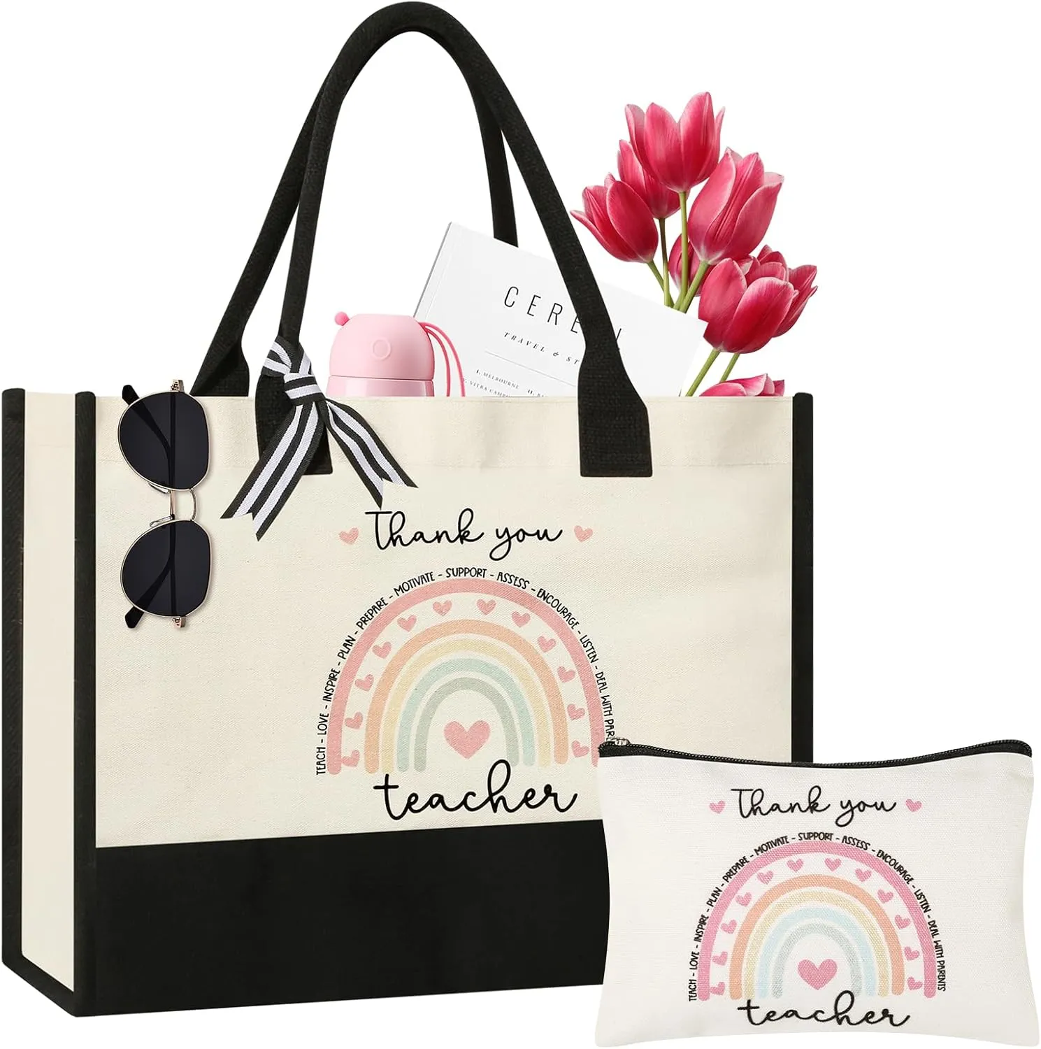 AYGE Teacher Tote & Makeup Bag - Fun Gifts for Teachers