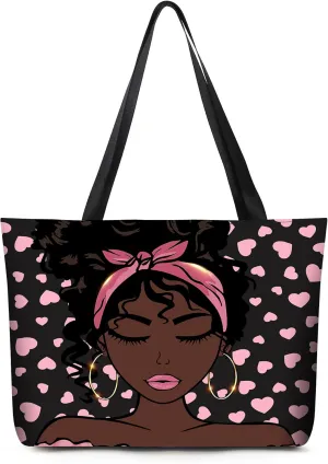 AZPSRT Tote Bag for Women African American Shoulder Handbag Large Capacity Work Fit 15.4 Inch/17.7inch