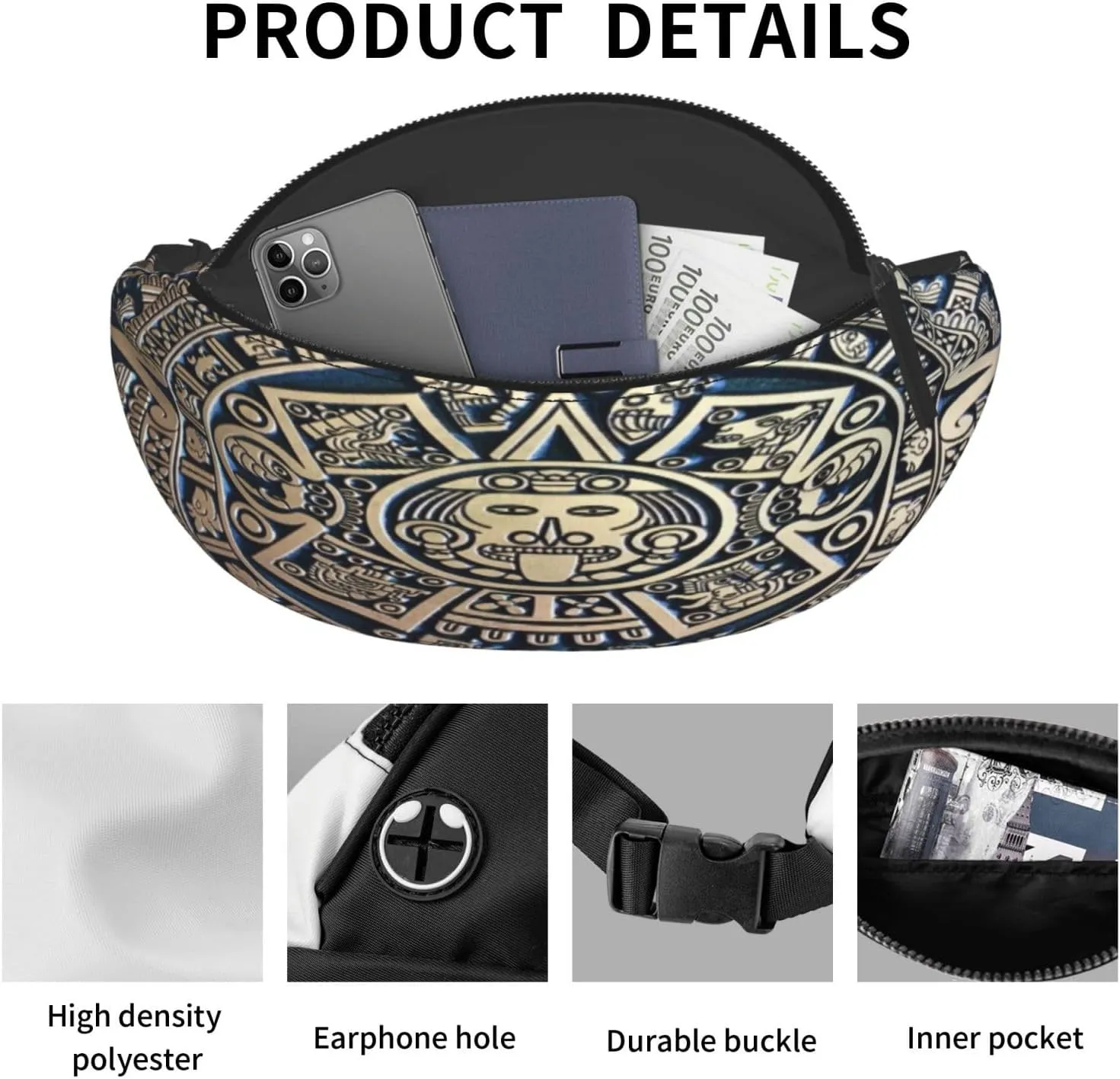 Aztec Calendar Mayan Waist Packs Unisex Adjustable Shoulder Strap Messenger Bag Sports Travel Running Leisure Waist Bag