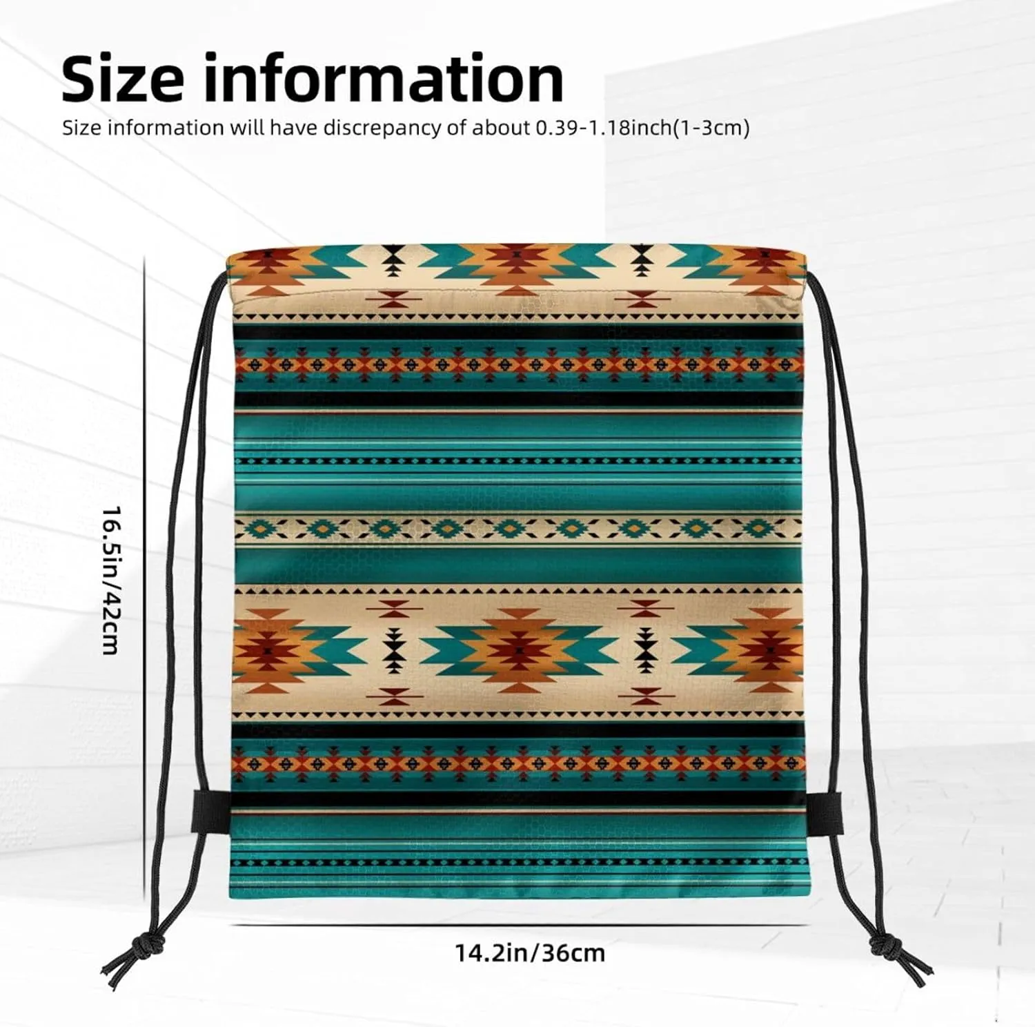 Aztec Ethnic Pattern Design Drawstring Backpack Bag Indiana Western Southwest Native American Turquoise Stripe Sport Gym Sack String Bags Yoga Shopping Travel Casual Daypacks for Women Men