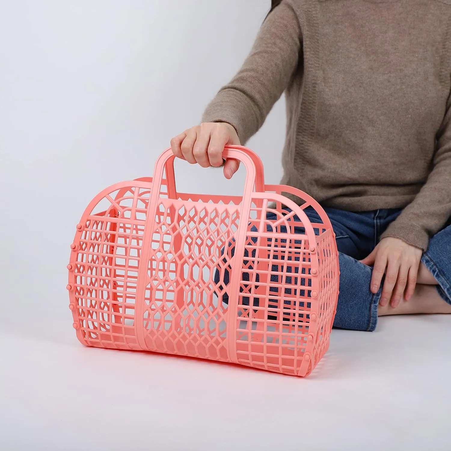 BABANA Jelly Bags for Women | Large Tote Bag, Purse, Market Basket | Unique Beach Essentials for Vacation - Peach