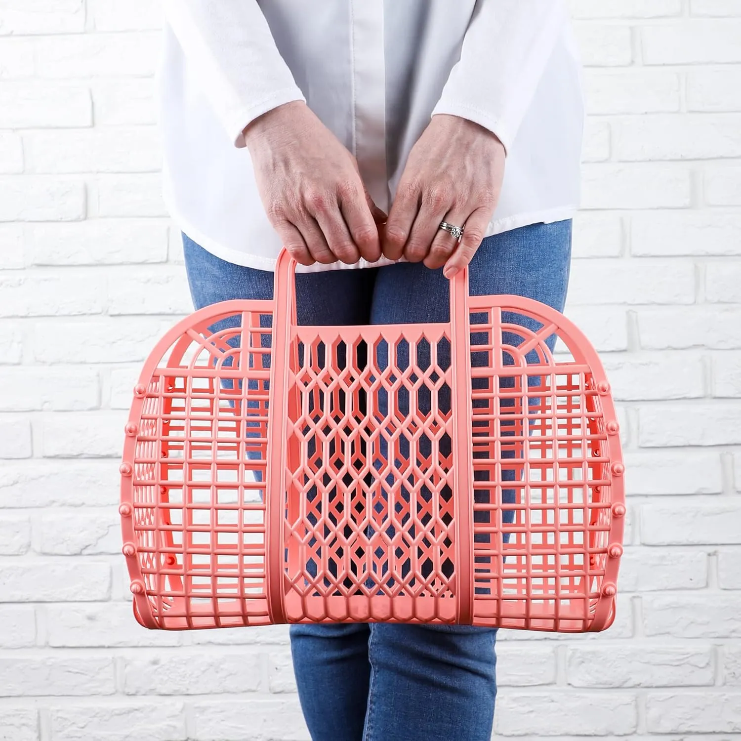 BABANA Jelly Bags for Women | Large Tote Bag, Purse, Market Basket | Unique Beach Essentials for Vacation - Peach