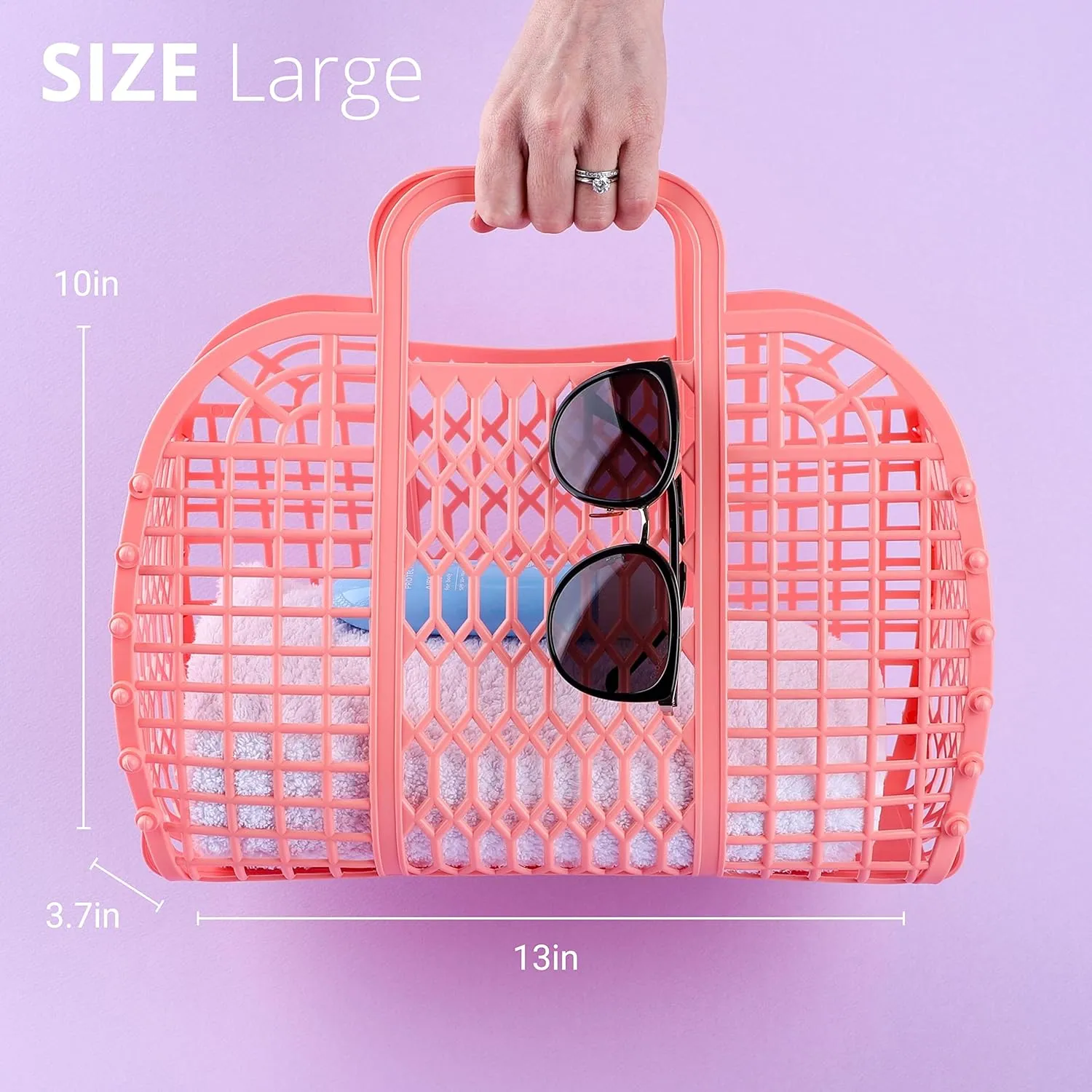 BABANA Jelly Bags for Women | Large Tote Bag, Purse, Market Basket | Unique Beach Essentials for Vacation - Peach