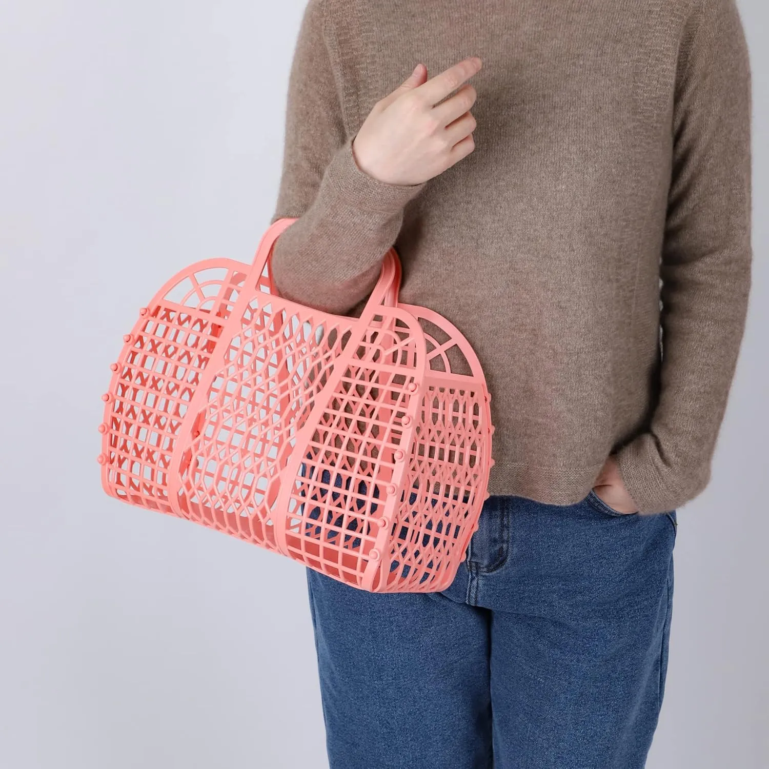 BABANA Jelly Bags for Women | Large Tote Bag, Purse, Market Basket | Unique Beach Essentials for Vacation - Peach