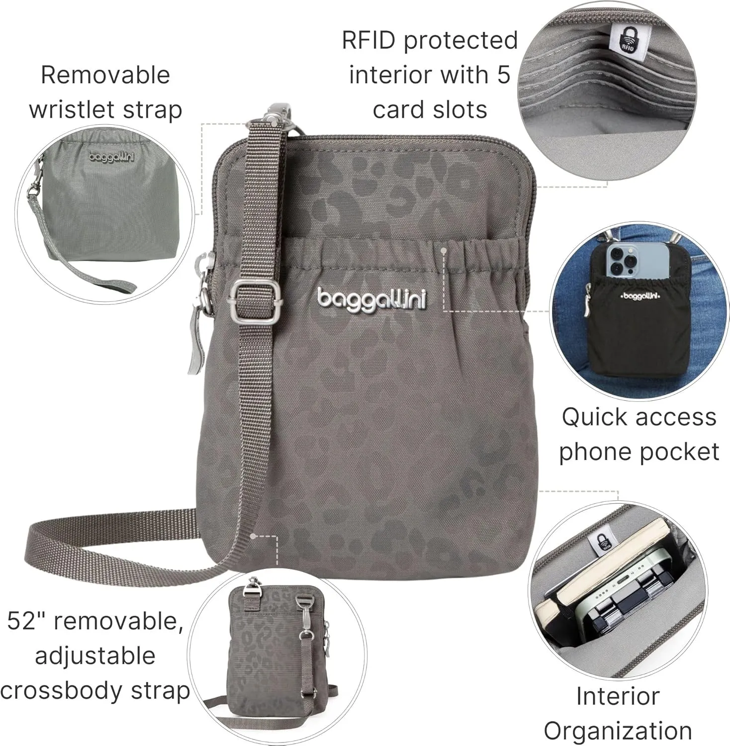 Baggallini Bryant Pouch Small Crossbody Bag for Women - Phone Purse with Crossbody Strap - Lightweight Crossbody Pouch