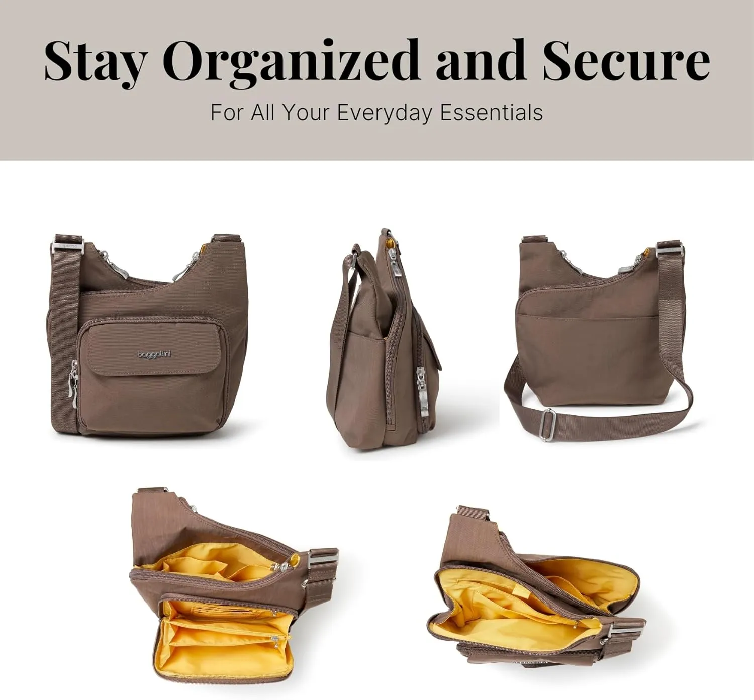 Baggallini Criss Cross 10x11 Crossbody Women Lightweight Water-Resistant Nylon Travel Bag W/RFID & Quick Access Pockets