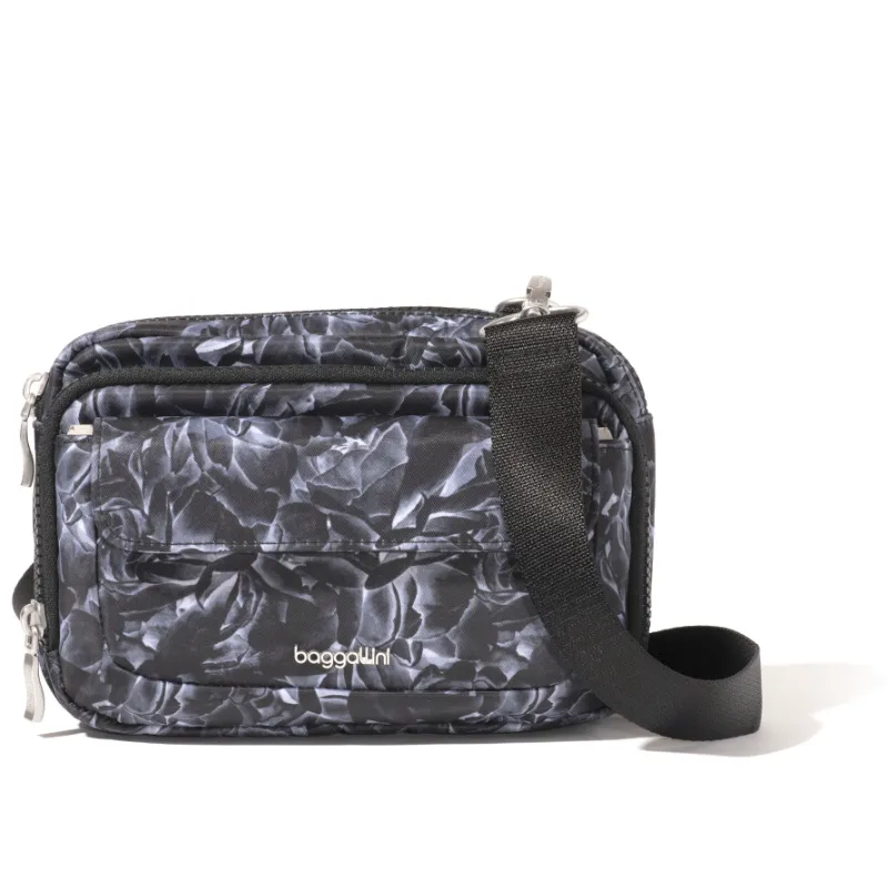 Baggallini Modern Double Zip Crossbody – Black Divine Rose