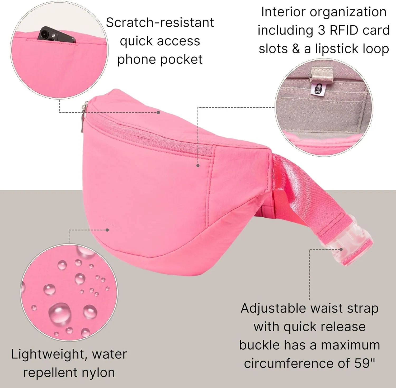 Baggallini Style Swift Belt Bag Sling Bag - Lightweight 12"x7" Crossbody Bag Fanny Pack Belt w/RFID and Adjustable Strap