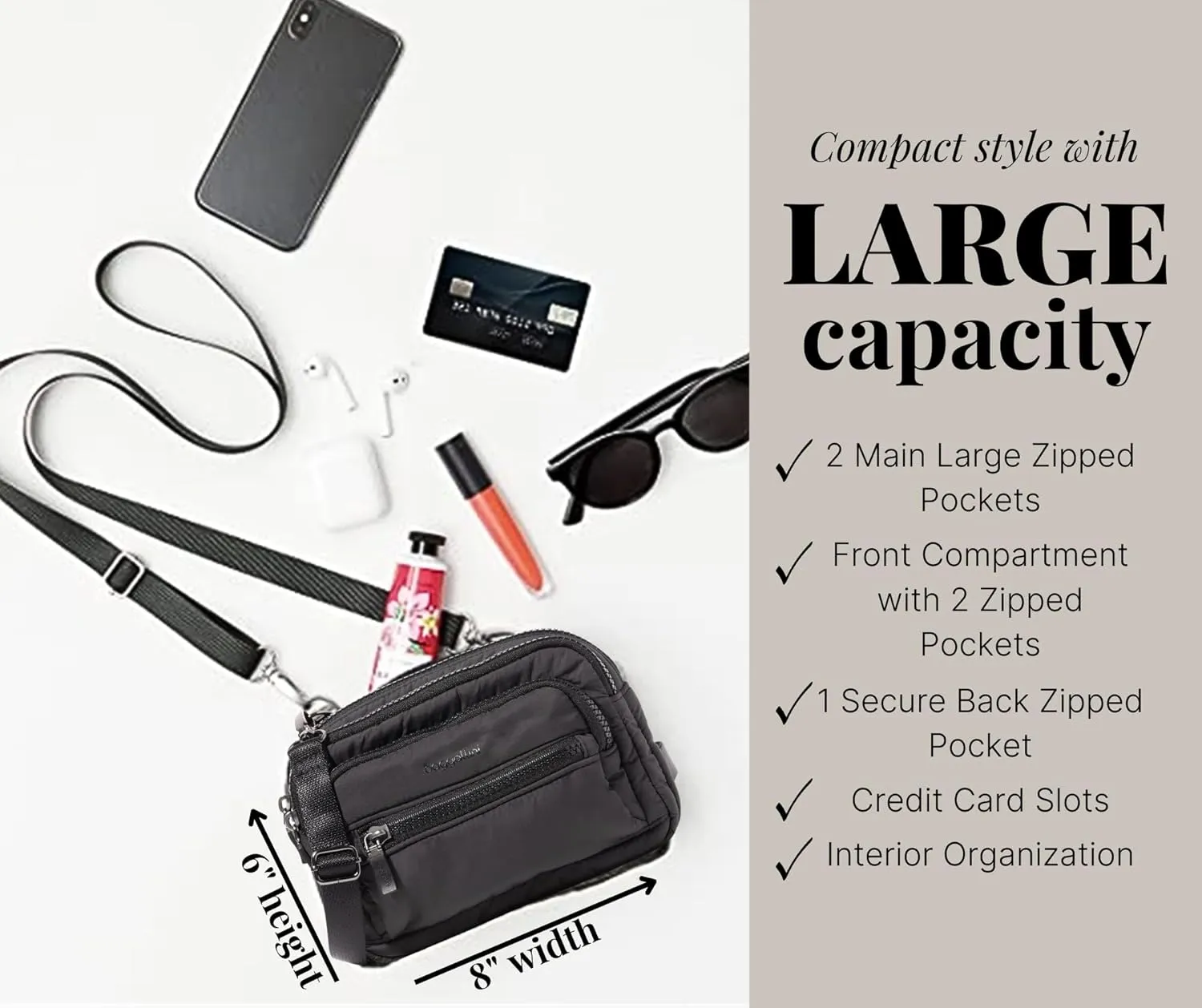 Baggallini Triple Zip Small Crossbody Bag