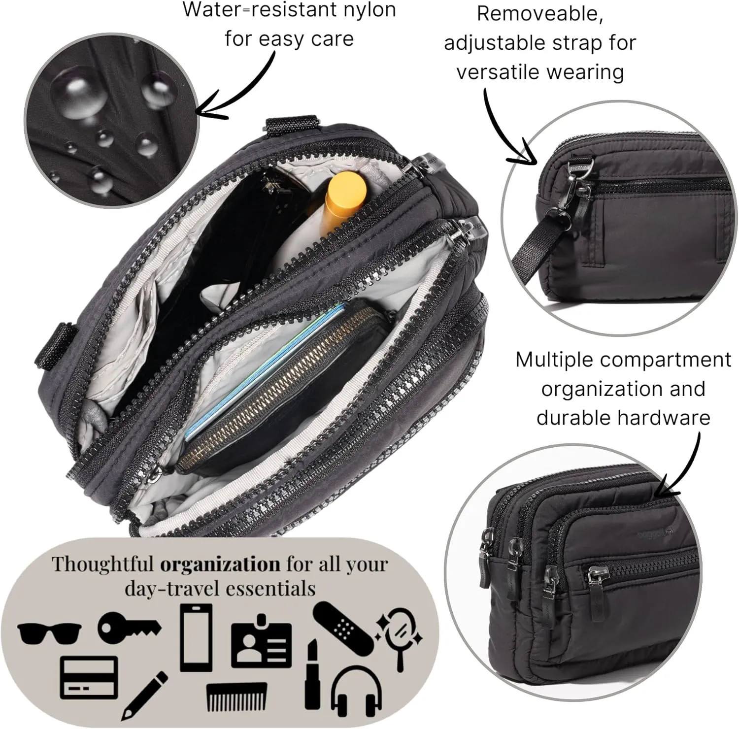 Baggallini Triple Zip Small Crossbody Bag