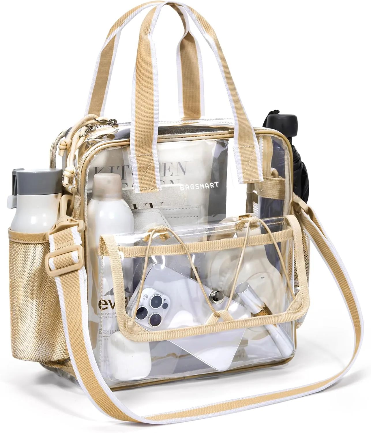 BAGSMART Clear Bag for Stadium Events, 12x6x12 Small Tote Bag with Zipper, Clear Crossbody bag for Festival Essentials