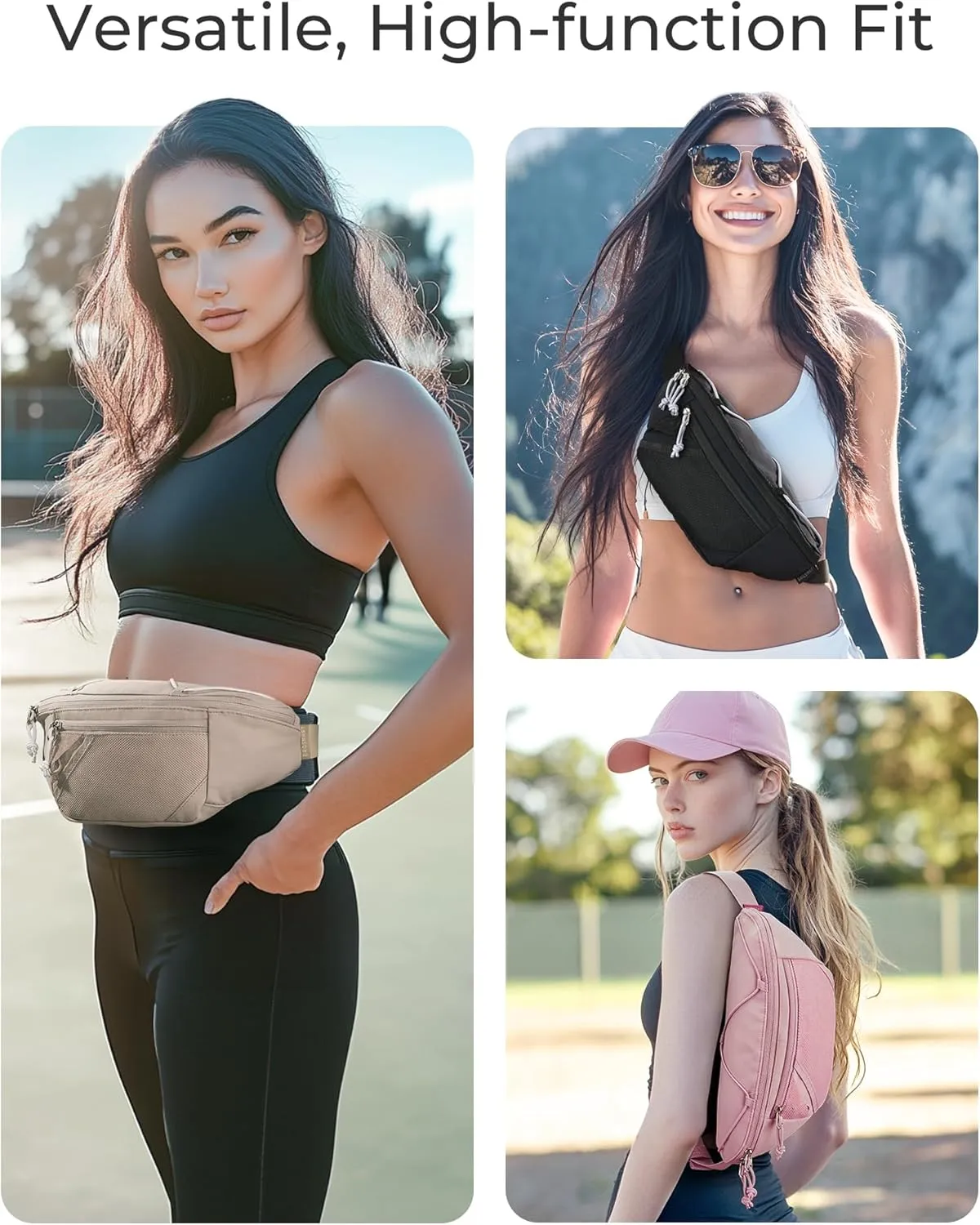 BAGSMART Fanny Packs for Women Belt Bag with Adjustable Strap Crossbody Waist Pack for Running Hiking Workout Travel, Beige