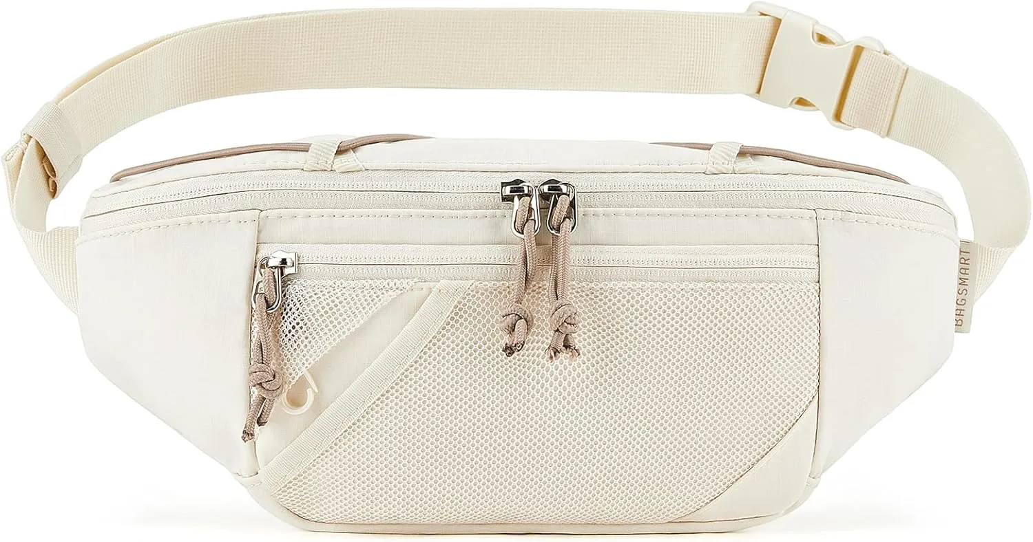 BAGSMART Fanny Packs for Women Belt Bag with Adjustable Strap Crossbody Waist Pack for Running Hiking Workout Travel, Beige