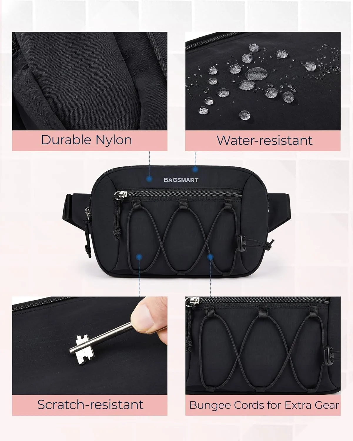BAGSMART Fanny Packs for Women Small Belt Bag with Adjustable Strap Waist Pack for Running Workout Traveling Hiking, Camel